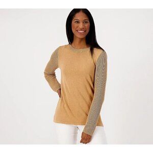 Belle by Kim Gravel Mixed Media Sweater Camel,2X